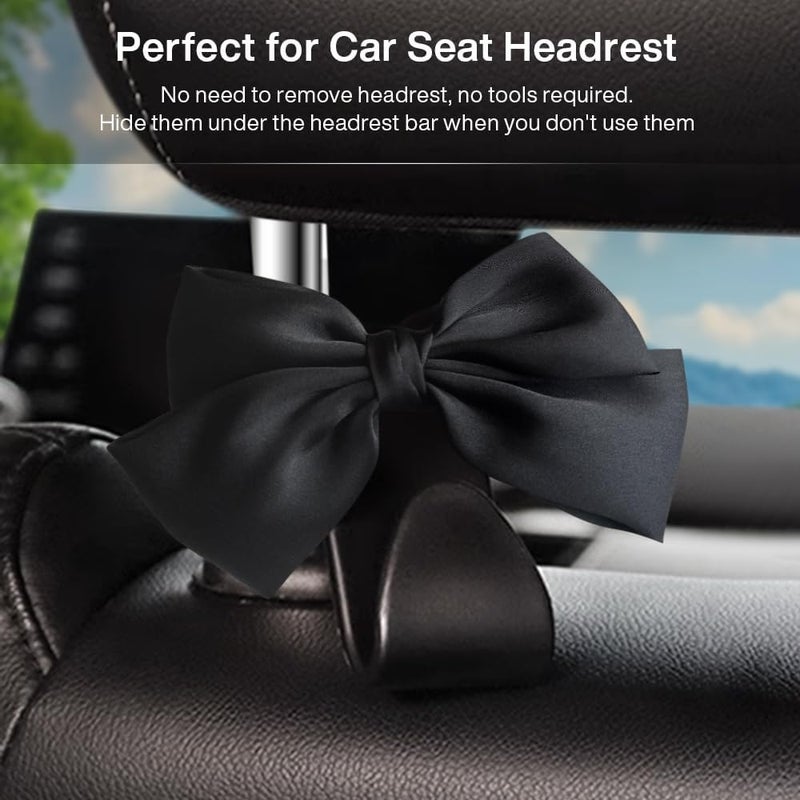 LIFOPY 2 Pack Car Purse Hooks, Cute Bow Car Seat Headrest Hook Hanger for Purses and Bags, Space-Saving Car Accessory (Black silk) - Image 4